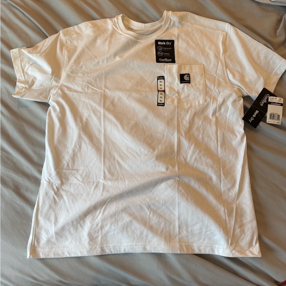 Carhartt White Pocket Shirt Black Logo Short Sleeve Tee Classic Comfort Work Dry